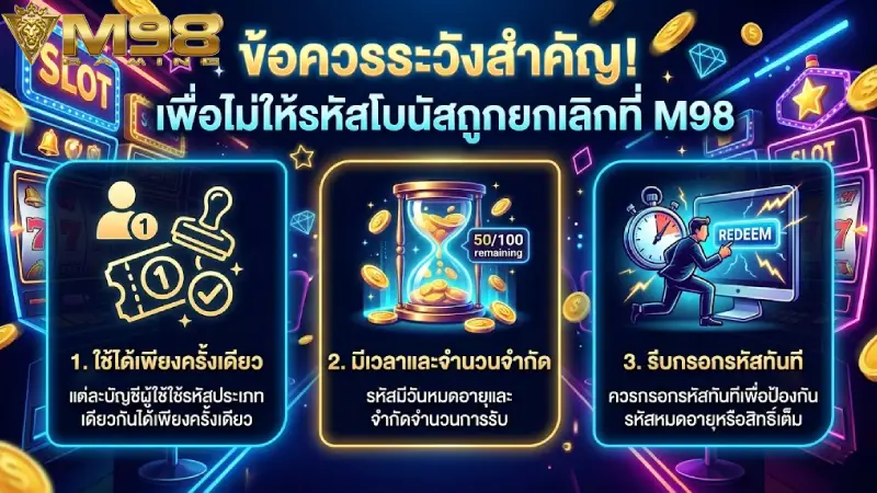 ข้อควรระวังสำคัญเพื่อไม่ให้เสียสิทธิ์การใช้โค้ดบน M98