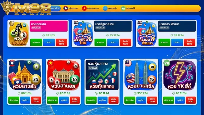 ประเภท หวย M98 ยอดนิยมที่เปิดให้บริการในปัจจุบัน